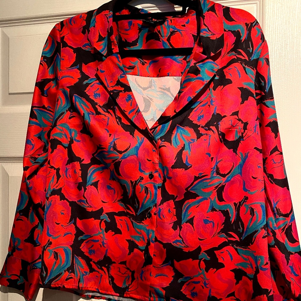 TOPSHOP Rose Print Blouse